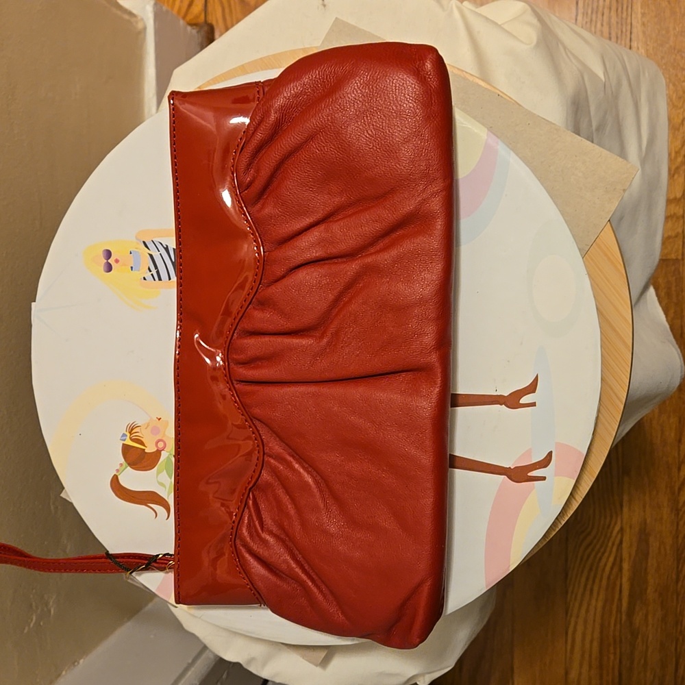 NWT vintage Baggs red leather clutch bag